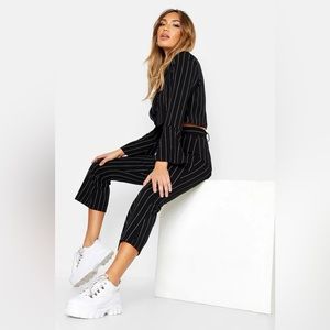 2 Piece Pinstripe belted Kick Flare Suit